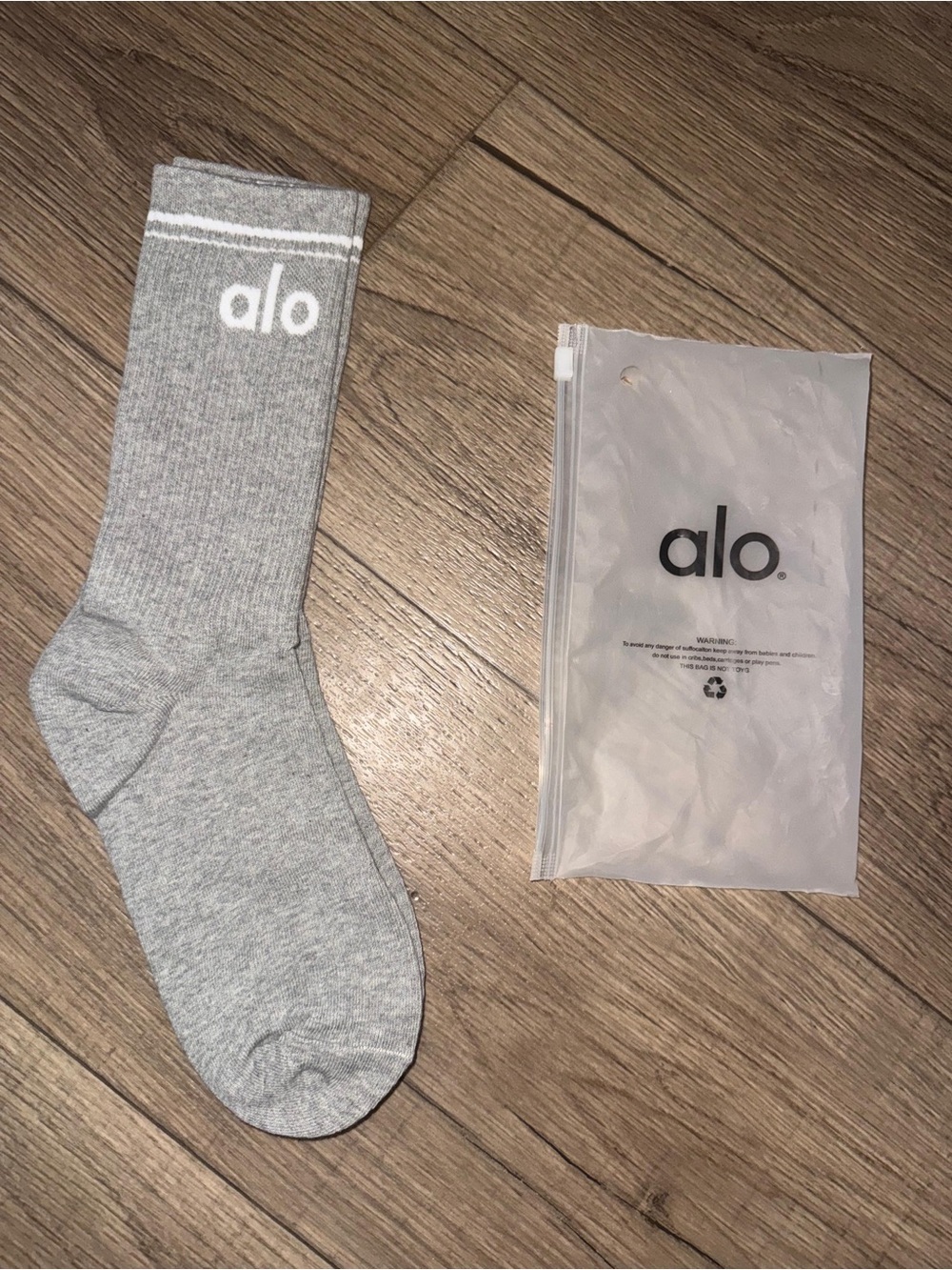 ALO Yoga Grey Crew Socks with White Logo